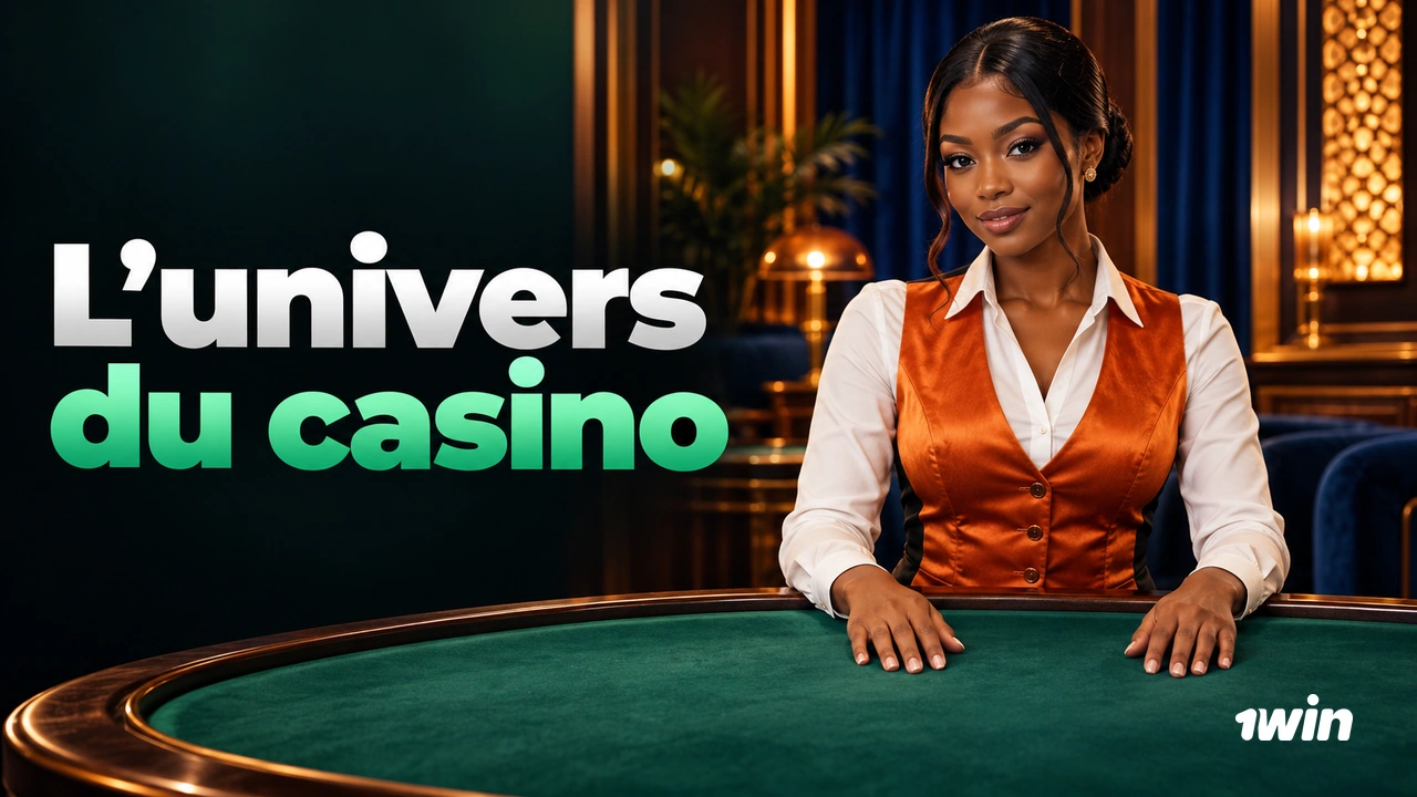 Croupière adulte en gilet orange devant une table de casino verte
