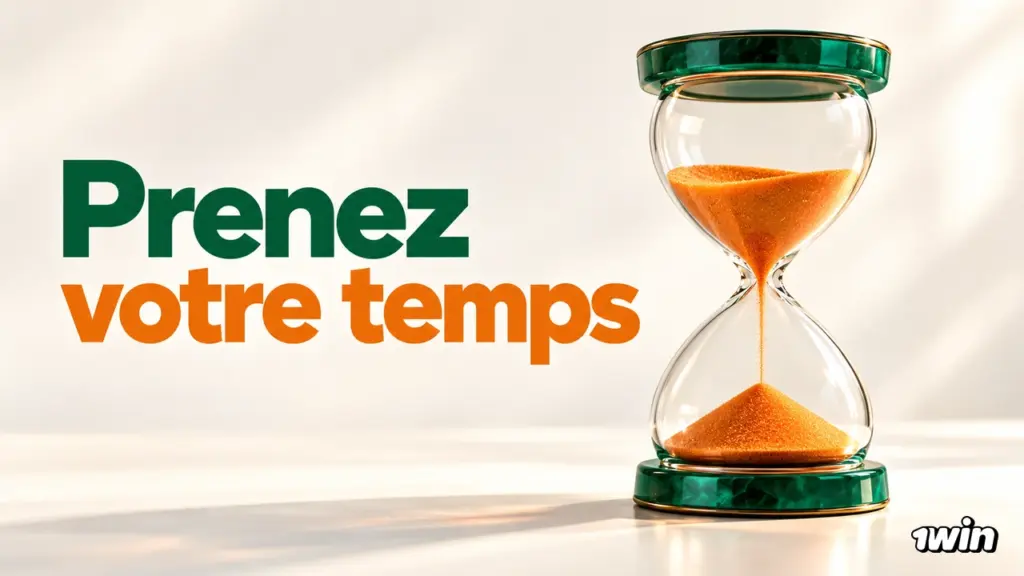 Sablier contenant du sable orange accompagné d’un rappel de prendre son temps